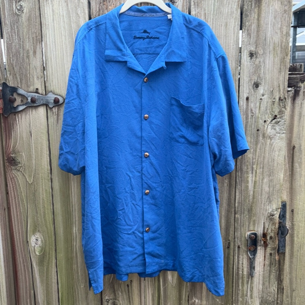 Tommy Bahama Blue Silk Shirt Button Down Front Summer Tropical Men’s Size XXL